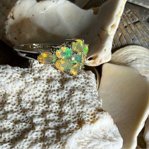 Sterling Silver Ethiopian 9 Opal Cluster Ring